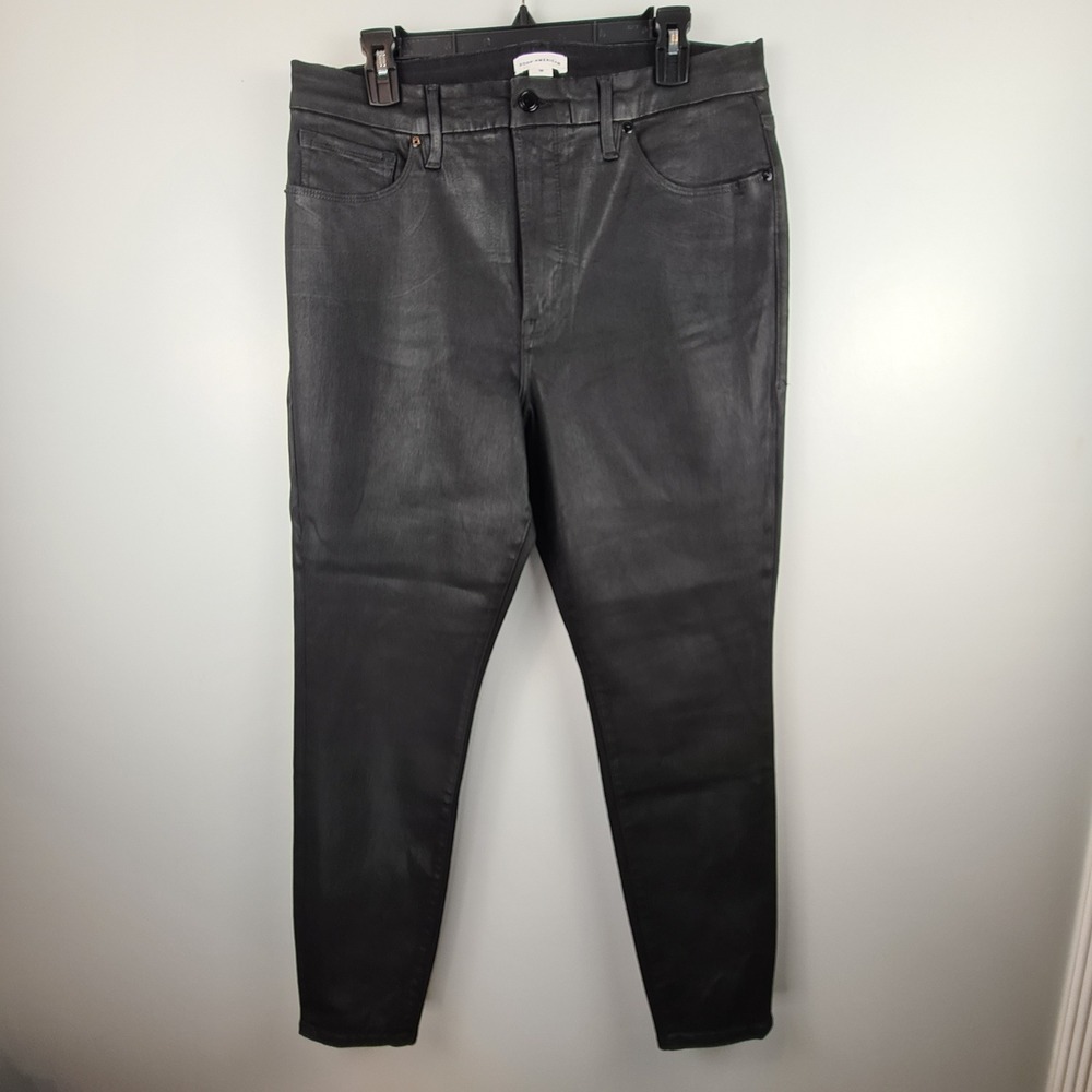 Good American Coated Black High Rise Skinny Jeans Womens 18 Good Legs Stretchy